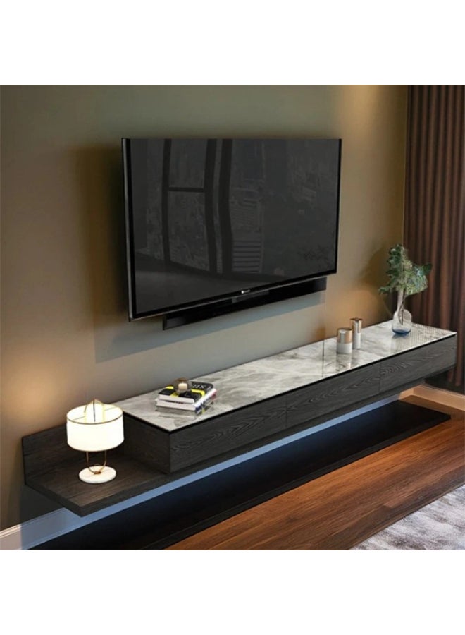 NEO FRONT FURNITURE Expandable TV Unit – White Marble Top with Wooden Base, Luxury Modern TV Stand for Living Room, Adjustable Length Design for Home Décor (2000–2500 x 400 x 310 mm) KV2108  - Image 3