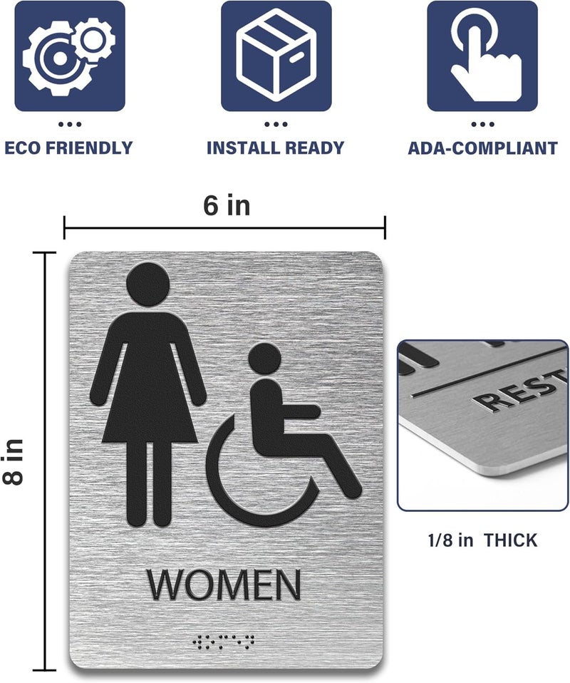 Abudada ADA-Mark Modern Restroom Sign for Business - ADA Compliant Braille Bathroom Sign with Easy Installation - 6" W x 8" H - Image 2