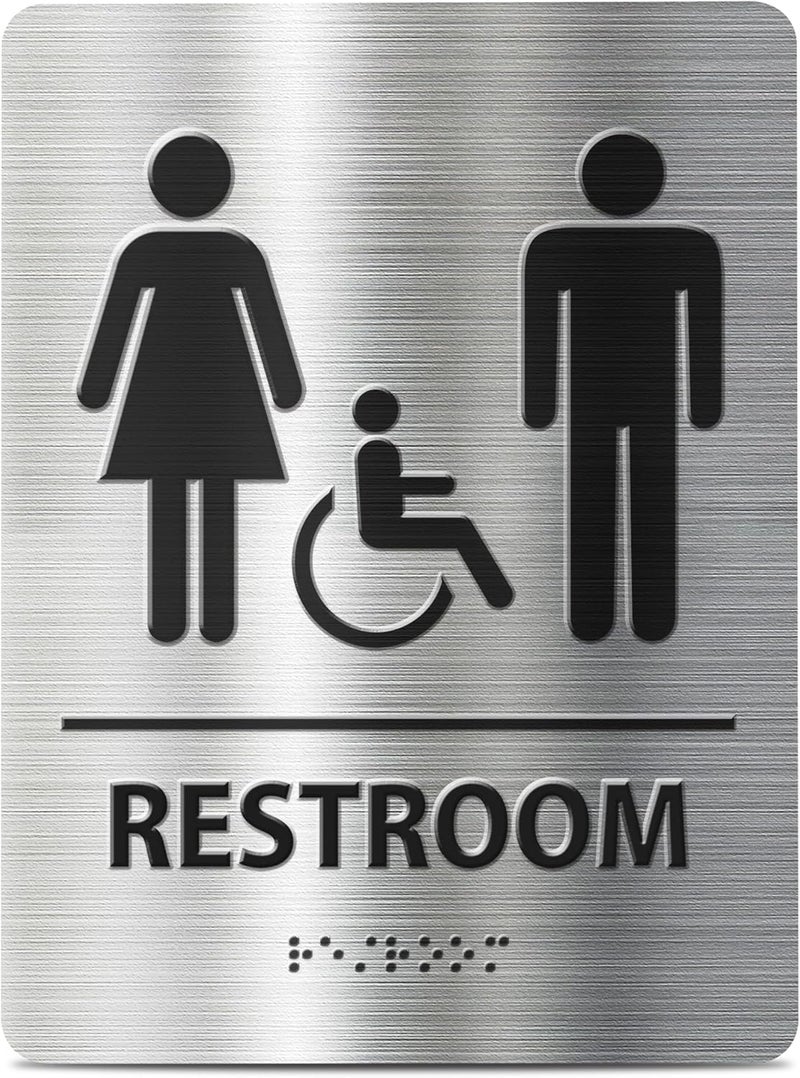 Abudada ADA-Mark Modern Restroom Sign for Business - ADA Compliant Braille Bathroom Sign with Easy Installation - 6" W x 8" H - Image 1