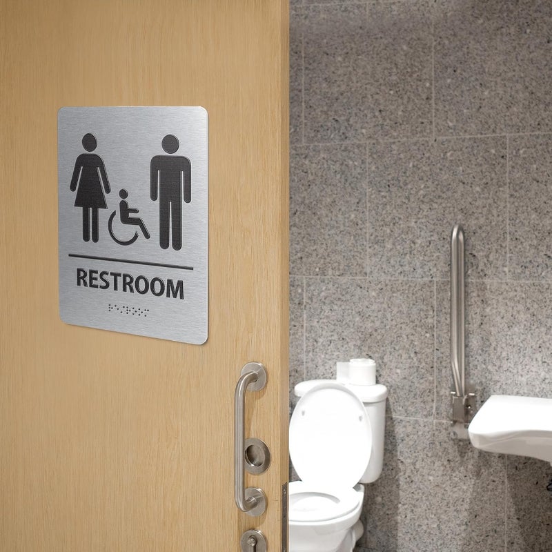 Abudada ADA-Mark Modern Restroom Sign for Business - ADA Compliant Braille Bathroom Sign with Easy Installation - 6" W x 8" H - Image 5