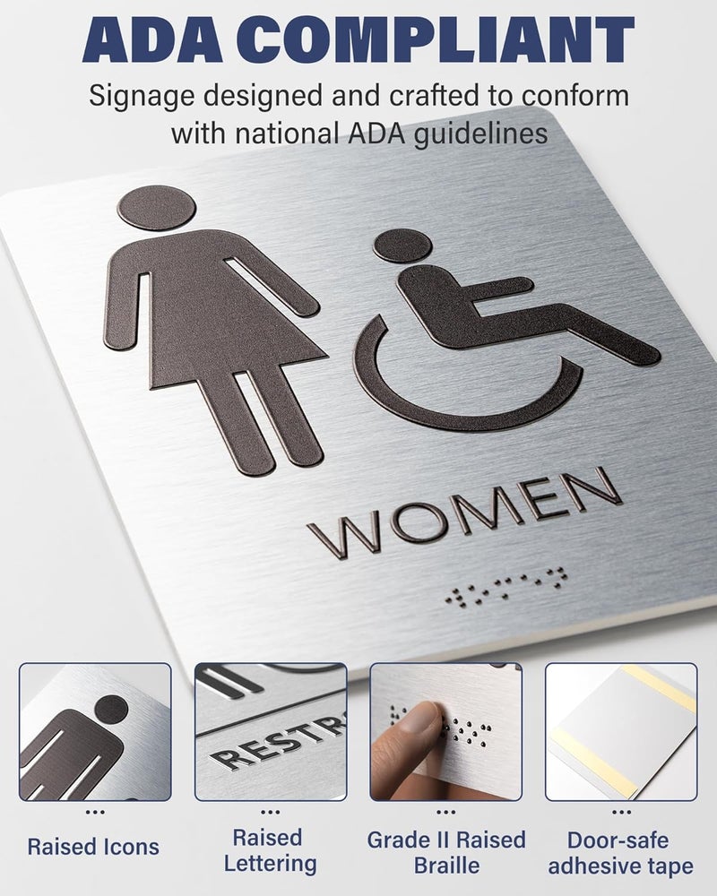 Abudada ADA-Mark Modern Restroom Sign for Business - ADA Compliant Braille Bathroom Sign with Easy Installation - 6" W x 8" H - Image 3