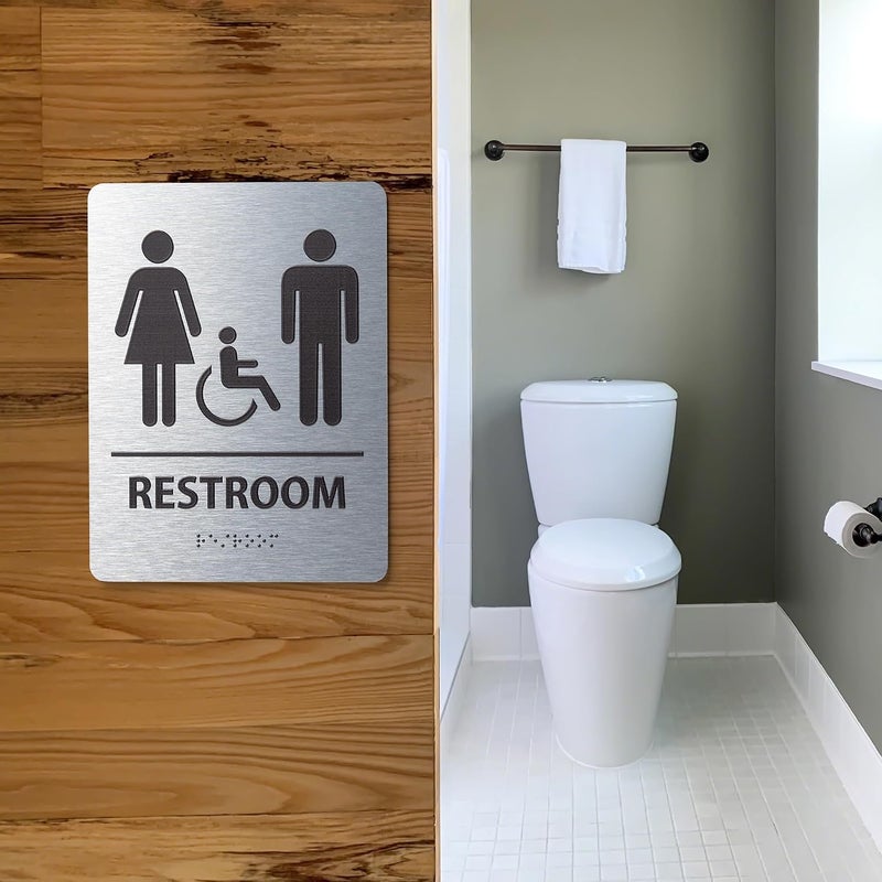 Abudada ADA-Mark Modern Restroom Sign for Business - ADA Compliant Braille Bathroom Sign with Easy Installation - 6" W x 8" H - Image 4