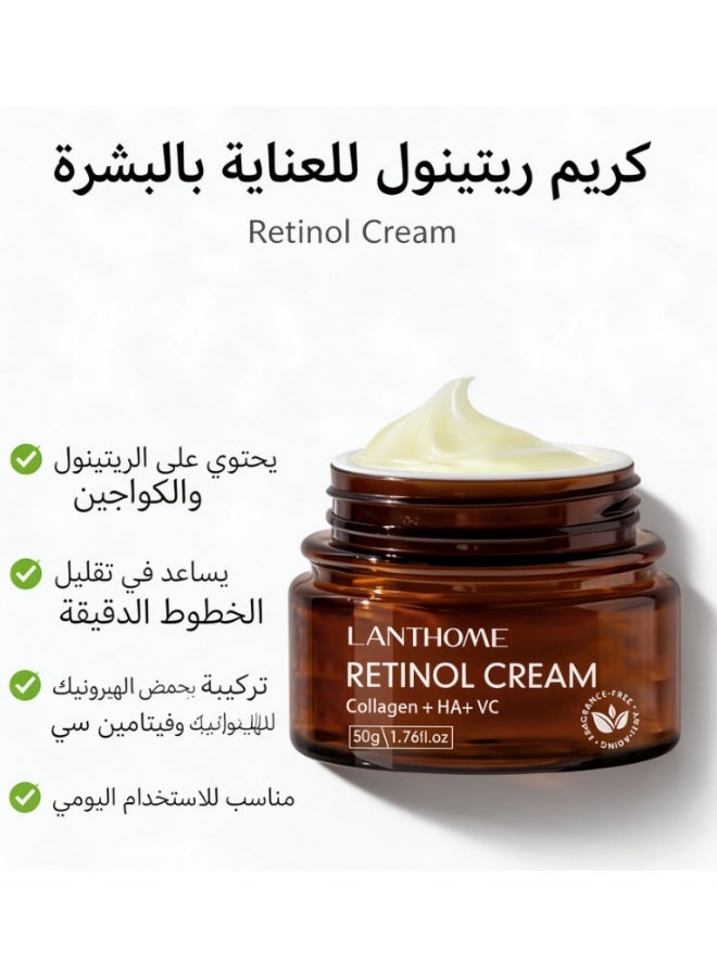 Lanthome Retinol Cream with Collagen, HA and VC, Anti Aging Cream to Reduce Fine Lines and Wrinkles, Retinol Face Moisturizer for Face Neck and Eyes, 50g - Image 1