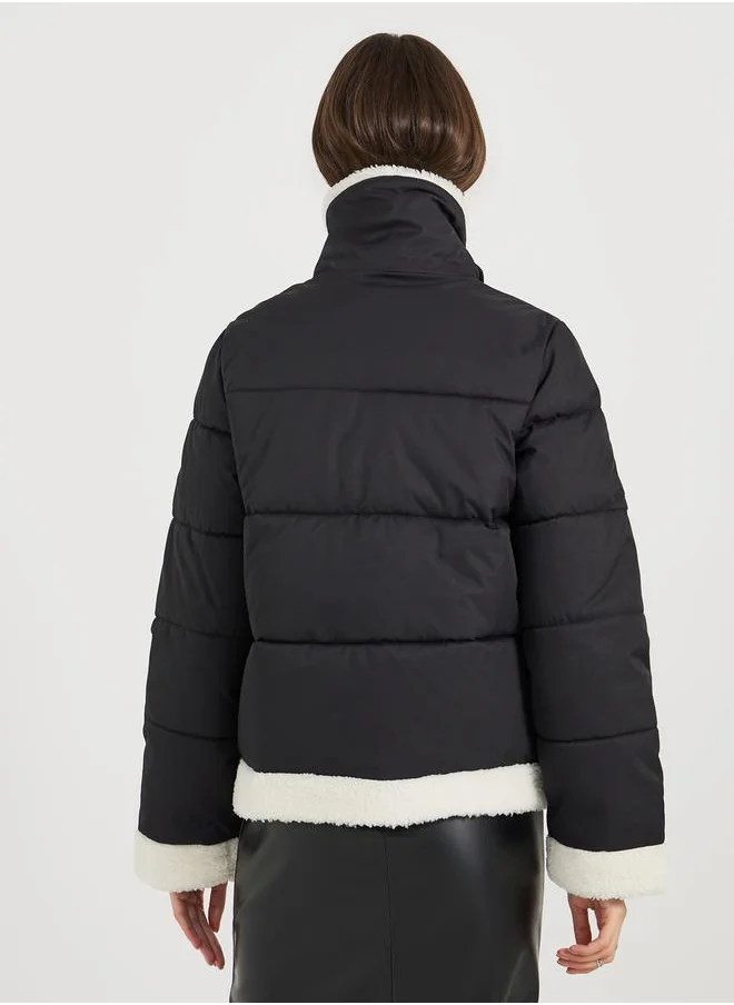 Styli Regular Fit Regular Length Padded Jacket with Faux Fur Lining