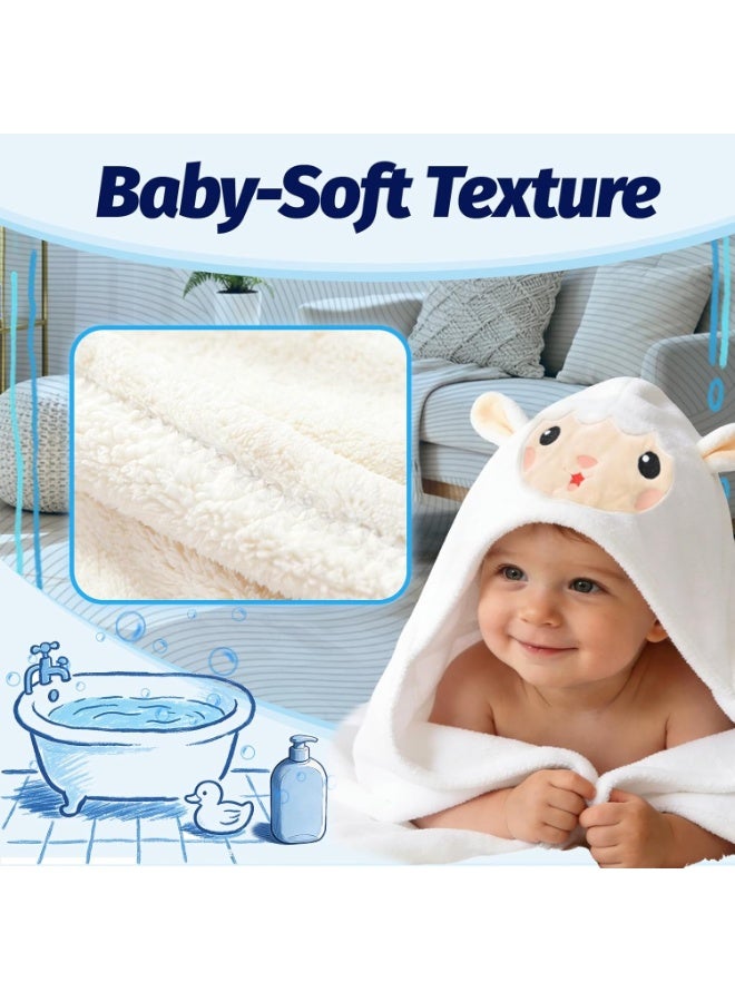 70x140cm Kids Hooded Coral Fleece Towel - Super Absorbent Quick Dry Cartoon Baby Bath Cape - Image 4