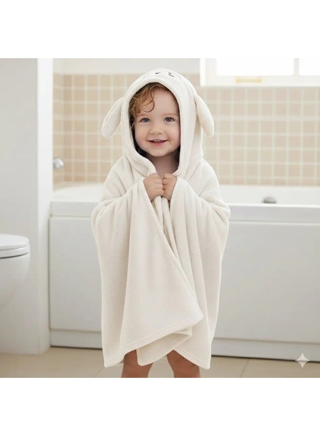 70x140cm Kids Hooded Coral Fleece Towel - Super Absorbent Quick Dry Cartoon Baby Bath Cape - Image 2