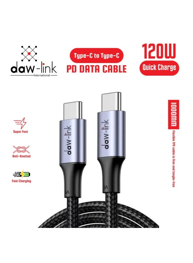 DAW-LINK 120W USB-C to USB-C PD Data Cable, 1M, Nylon Braided, Tangle-Free - Image 2