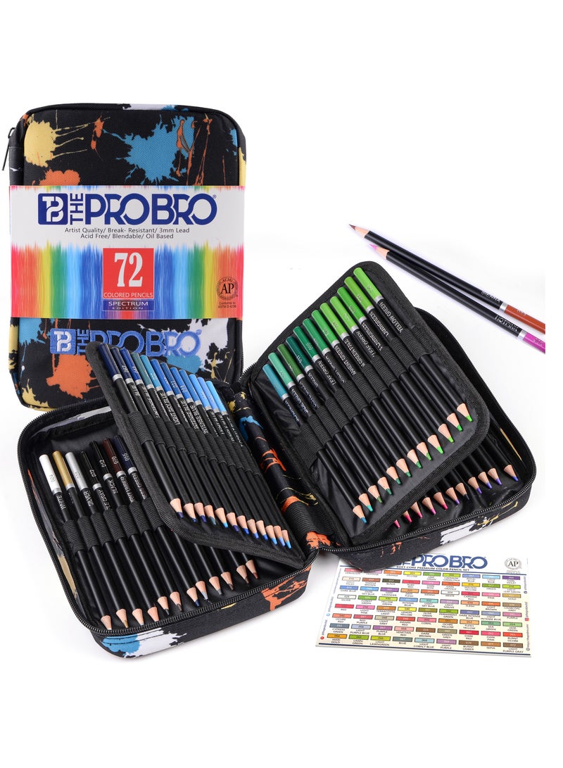 THE PRO BRO ألوان خشبية زيتية احترافية من THE PRO BRO، مجموعة 72 لونًا بنواة ناعمة للرسم والتلوين مع حقيبة فاخرة بسحاب — للبالغين والطلاب - Image 1