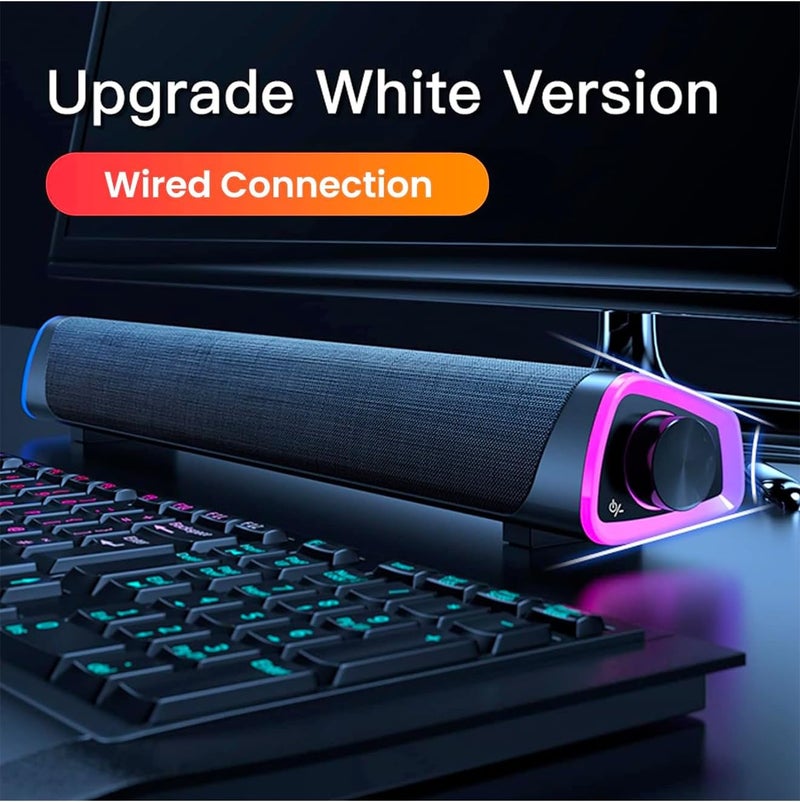 USB Wired Computer Speaker, RGB Computer Sound Bar Desktop Speaker, 3D Stereo Surround Sound Box with Volume Knob 3.5mm Audio Input for Desktop PC Laptop Smartphone Tablet-BLACK - Image 3