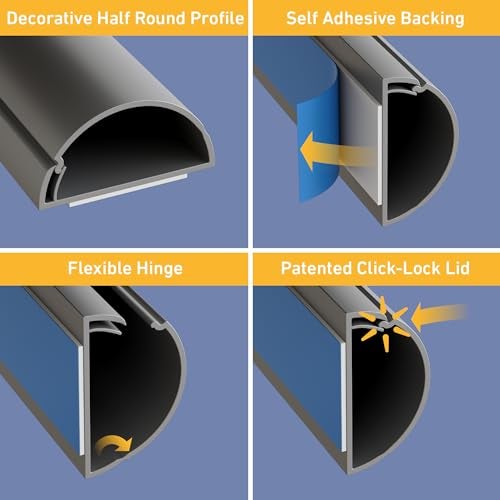 D-Line DLine Half Round Cord Hider Patented Cable Cover Hide TV Wall Mount Wires Raceway for Cords Decorative Wire Covers Paintable Adhesive Cable Concealer 2X 118in W x 059in H x 39in L Gray - Image 3