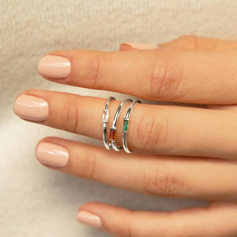 Helonley S925 Sterling Silver Birthstone Stackable Rings for Women Mother with Cubic zirconium Mom Ring Mother's Day Jewelry Gifts for Wife (Birthstone May., 10) - Image 4