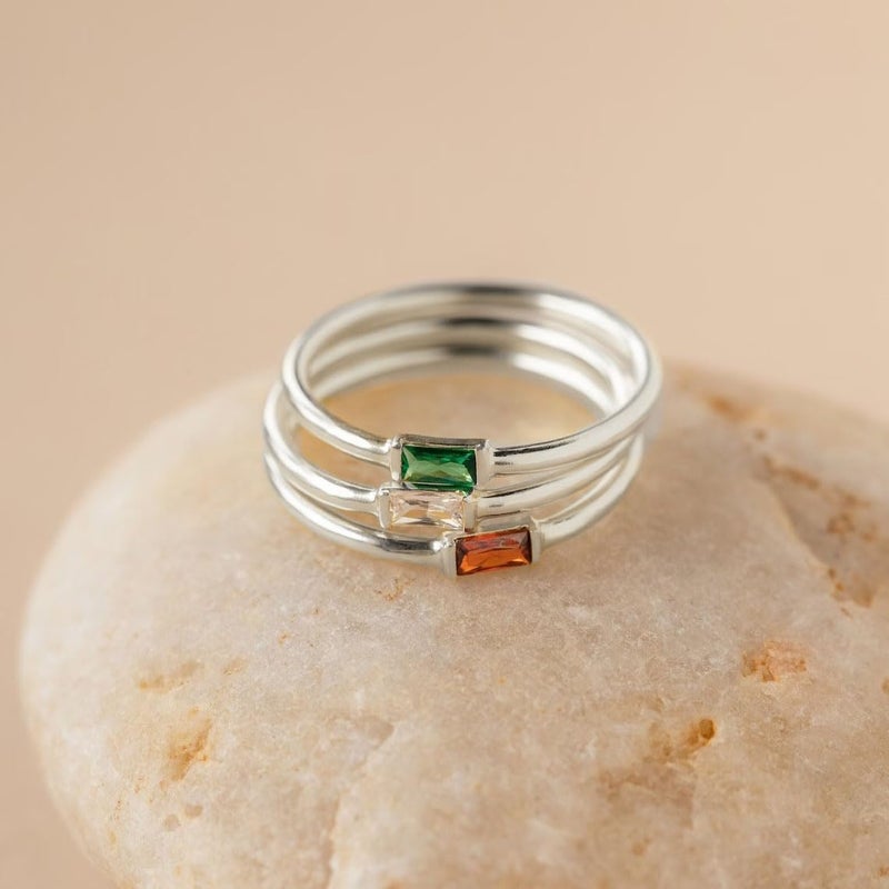 Helonley S925 Sterling Silver Birthstone Stackable Rings for Women Mother with Cubic zirconium Mom Ring Mother's Day Jewelry Gifts for Wife (Birthstone May., 10) - Image 5