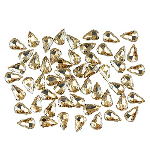 EmbroideryMaterial Sew on Glass Crystal Rhinestones with D Shape Claws for Fabric, Craft, Embroidery, Sewing and Jewellery Making (6 * 8MM, Golden Shadow, Teardrop, 48 Pieces) - Image 1