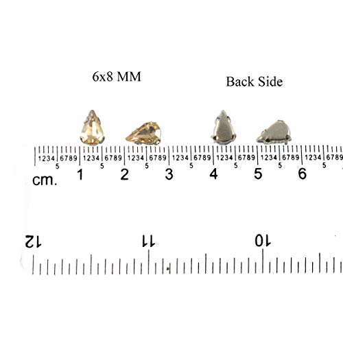 EmbroideryMaterial Sew on Glass Crystal Rhinestones with D Shape Claws for Fabric, Craft, Embroidery, Sewing and Jewellery Making (6 * 8MM, Golden Shadow, Teardrop, 48 Pieces) - Image 2