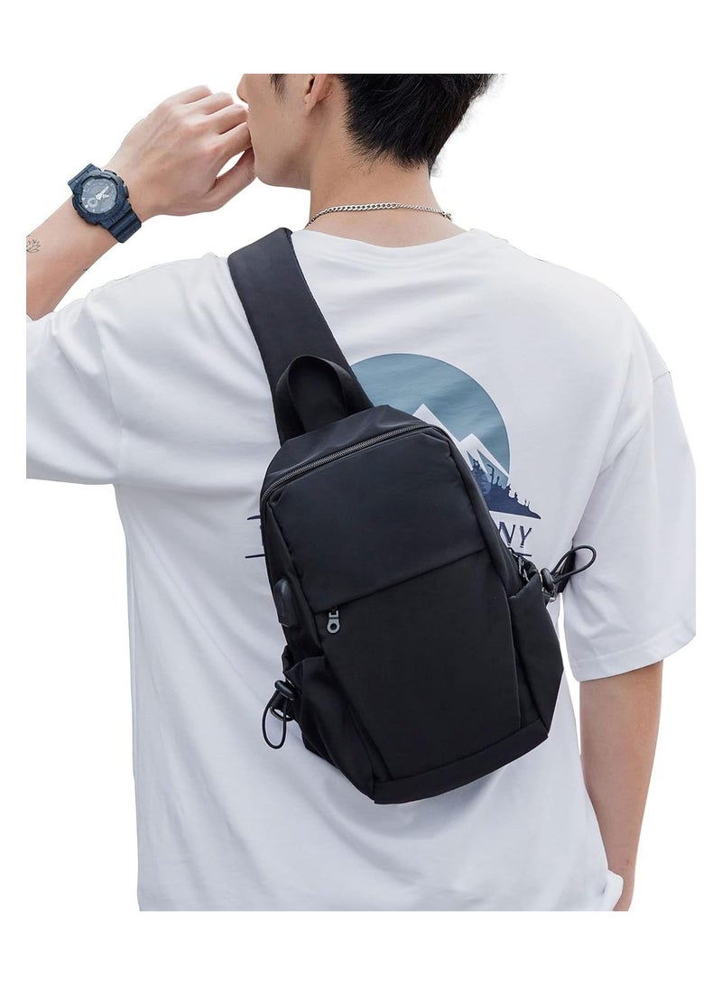 SYOSI Sling Backpack Small Multipurpose Crossbody Shoulder Bag Travel Daypack for Men Women, Lightweight One Strap Sling Bag Backpack for Hiking Walking Biking Travel Cycling USB Charger Port-Nylon - Image 2