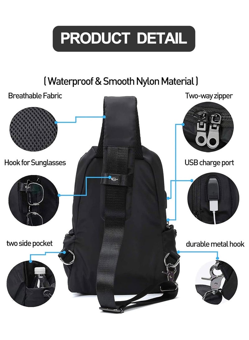SYOSI Sling Backpack Small Multipurpose Crossbody Shoulder Bag Travel Daypack for Men Women, Lightweight One Strap Sling Bag Backpack for Hiking Walking Biking Travel Cycling USB Charger Port-Nylon - Image 3