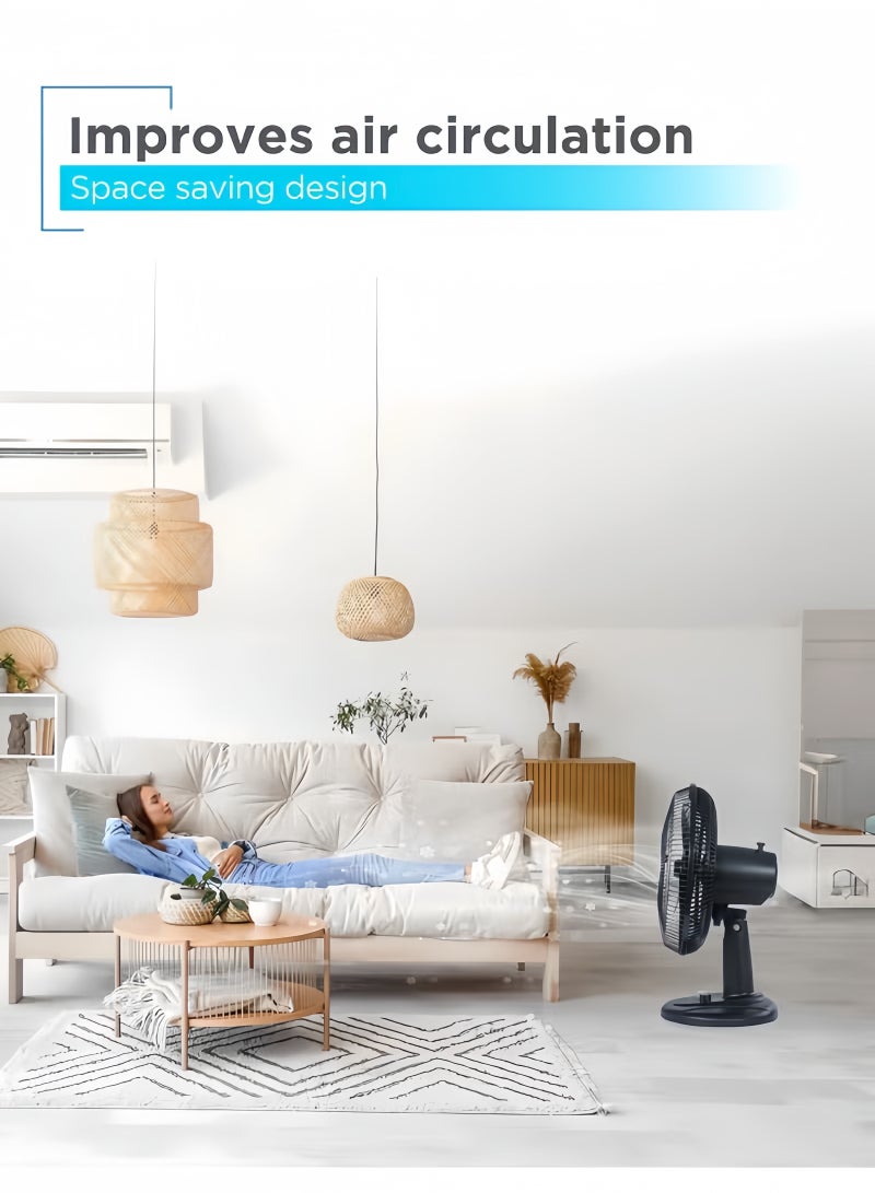 GGEROU مروحة طاولة متأرجحة مع زاوية قابلة للتعديل، تحكم سهل بزر ضغط، هادئة، 16 بوصة، 3 سرعات، مروحة مكتبية، تدفق الهواء 15.75 قدم/ثانية، مثالية للمنزل، غرفة النوم، السكن والمكتب، سوداء - Image 5