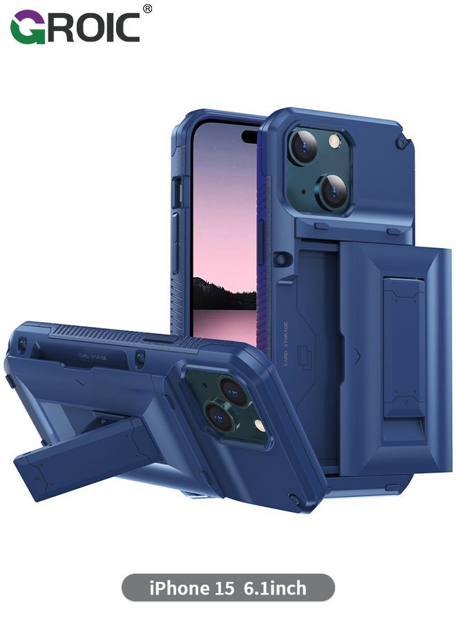 GROIC Designed for iPhone 15 6.1 Inch Case, Slider Wallet Case with Stand and 4 Cards Holder Back Cover, Full Body Shockproof Protection Hard Shell Phone Cover - Image 1