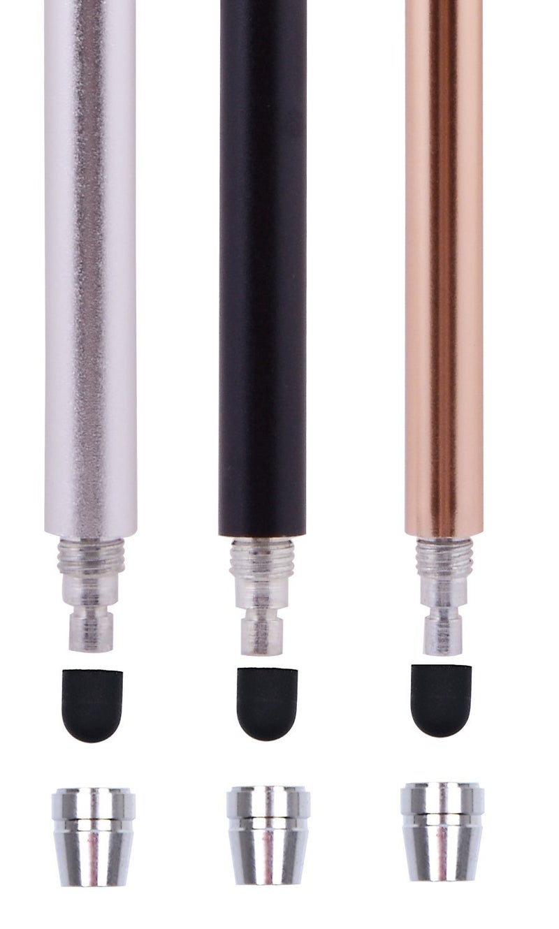 The Friendly Swede Stylus Pen for Touchscreen â€” 3-Pack 5.5" High Precision Stylus Pen with Replaceable Thin Tips, Elastic Lanyards & Screen Cleaning Cloth - Gold/Silver/Black - Image 3