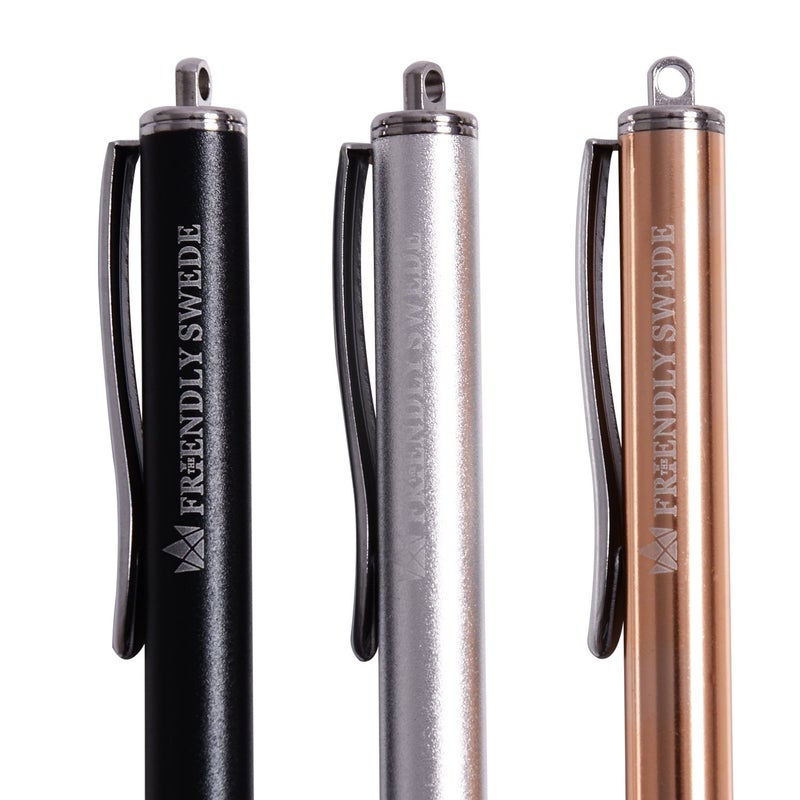 The Friendly Swede Stylus Pen for Touchscreen â€” 3-Pack 5.5" High Precision Stylus Pen with Replaceable Thin Tips, Elastic Lanyards & Screen Cleaning Cloth - Gold/Silver/Black - Image 2