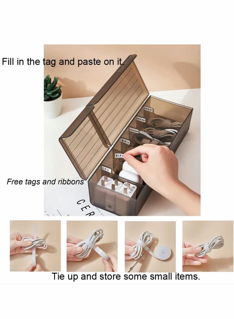 SYOSI Data Cable Organizer Box, Wire Data Cord Management Case, Charge Cable Management 7 Compartments Storage Box, Cord Sorter Small Desk Electronic Accessories Organizer and Storage  - Image 2