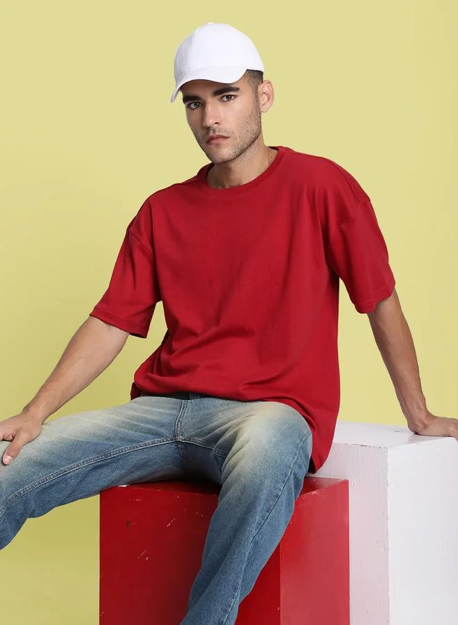 Take Two Men Red Oversized Crew Neck T-Shirt