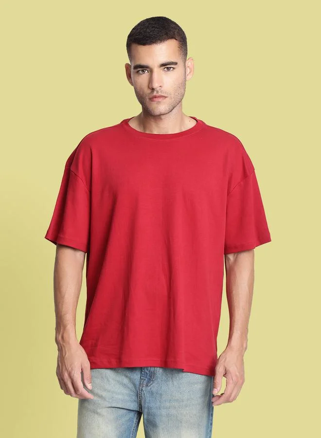 Take Two Men Red Oversized Crew Neck T-Shirt