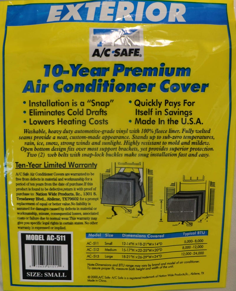 AC Safe AC Safe FleeceLined Vinyl Exterior Cover for Medium Window Air Conditioners in The 800012000 BTU Range to Eliminate Cold Winter Draft 