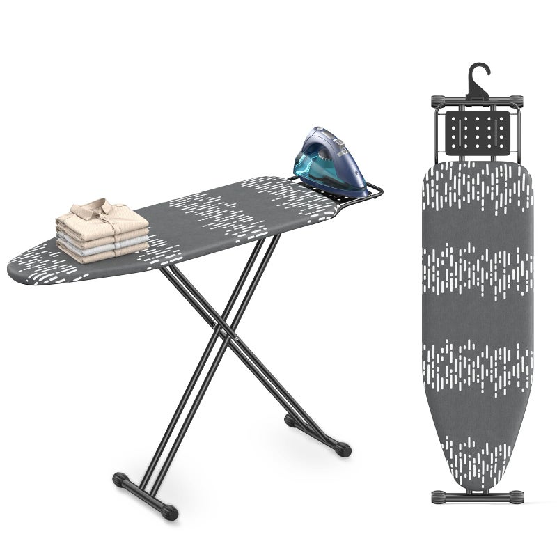 BLINGMIND Ironing Board Full Size 54"x13" - Adjustable Height Foldable Iron Board with Iron Rest, Heat-Resistant Cover & Ultra Thick Padding - Heavy-Duty Sturdy Design, Space-Saving Ironing Table (Grey) - Image 1