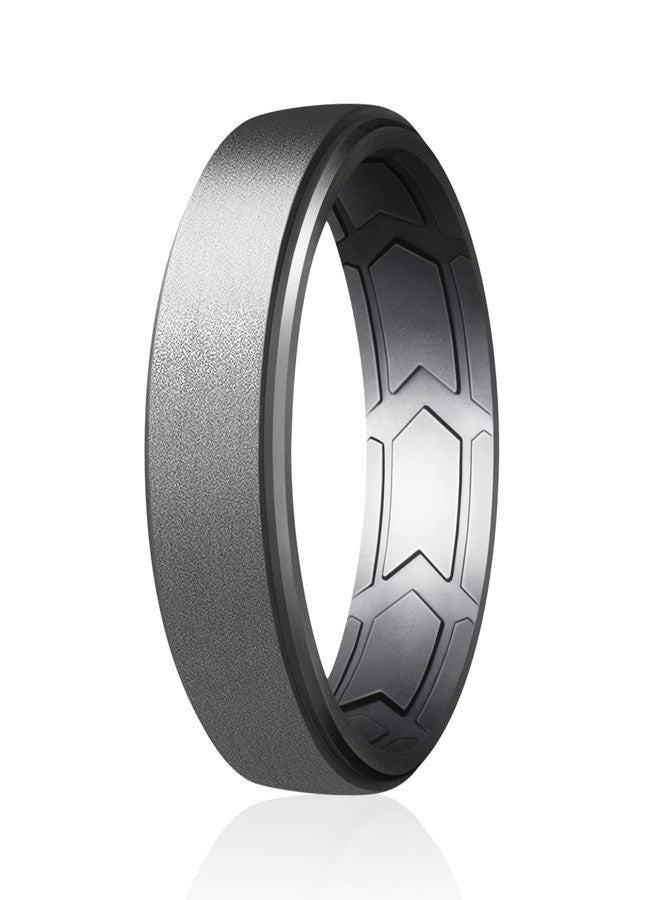 ROQ Breathable Silicone Wedding Bands for Men - Step Beveled Edge Design Silicone Ring with Inner Arrow Shape Grooves for Enhanced Breathability - Classic Thin Mens Silicone Rubber Wedding Ring - Image 1