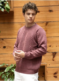 Campus Sutra Men's Mauve Brown Twist-Knit Pullover Sweater  - Image 3