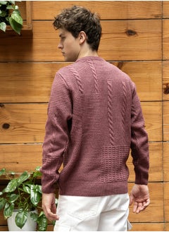 Campus Sutra Men's Mauve Brown Twist-Knit Pullover Sweater  - Image 5