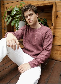 Campus Sutra Men's Mauve Brown Twist-Knit Pullover Sweater  - Image 1