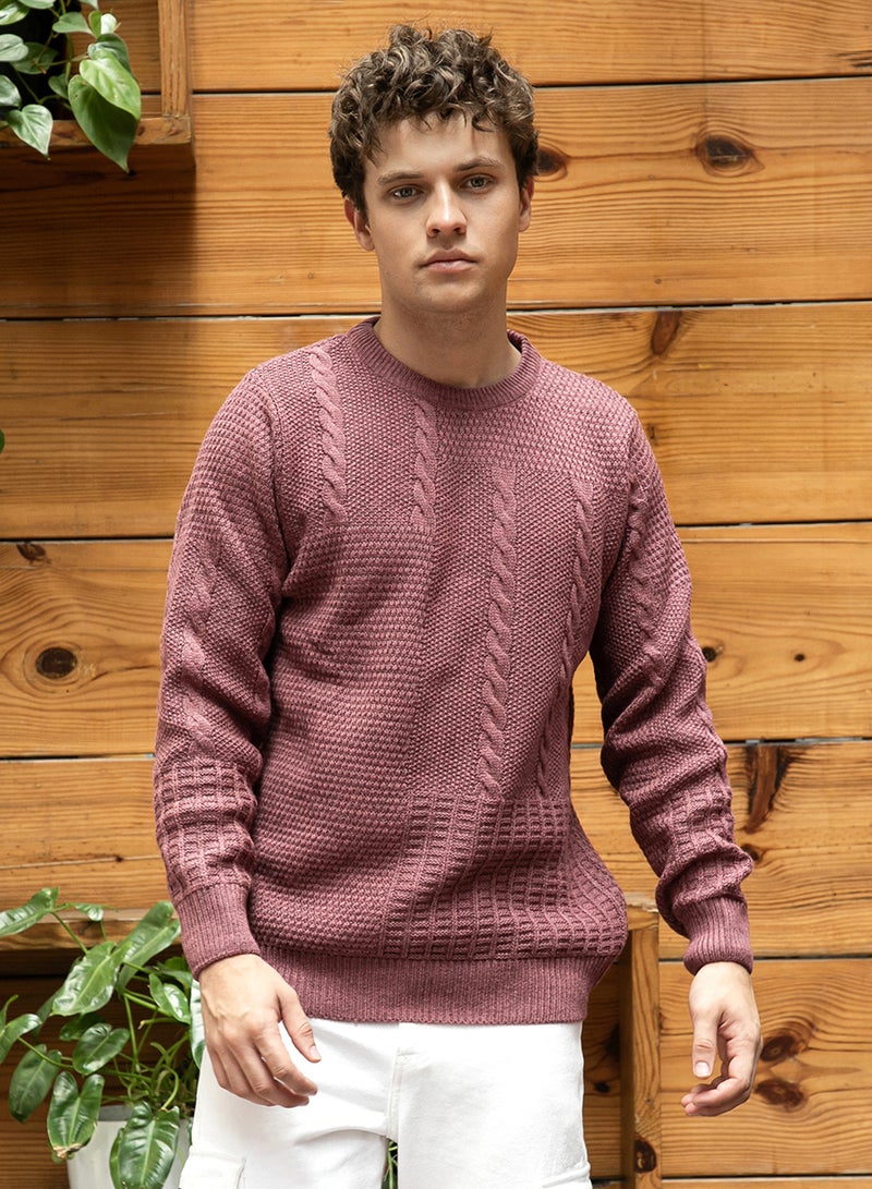 كامبوس سوترا Men's Mauve Brown Twist-Knit Pullover Sweater  - Image 2