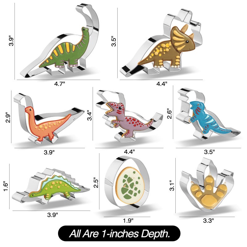 RUNHUAPPY Dinosaur Cookie Cutters Set of 8 -Triceratops  Dinosaur Egg  Dinosaur Footprint  Stegosaurus  T-Rex  Dinosaurs Baking Mold for Kids Dinosaur Theme Birthday Party Supplies Favors (Gift Box) - Image 2