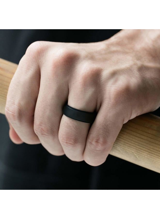 ROQ Silicone Rubber Wedding Ring for Men, Men's Wedding Band, Breathable Rubber Engagement Band, 8mm Wide 2mm Thick, Step Edge, 4 Pack, Black, Size 9, 9, Silicone, No Gemstone - Image 5