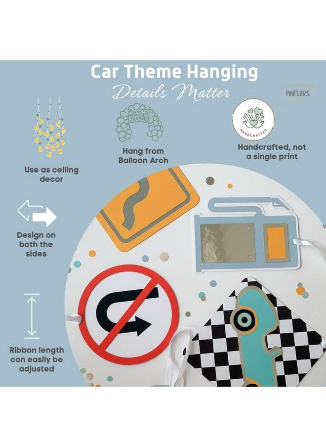 Pinfliers Pinfliers Car Birthday Theme Decorations for Party, Paper Hangings, A Set of 5, Blue, Yellow, Mint, Red  - Image 3