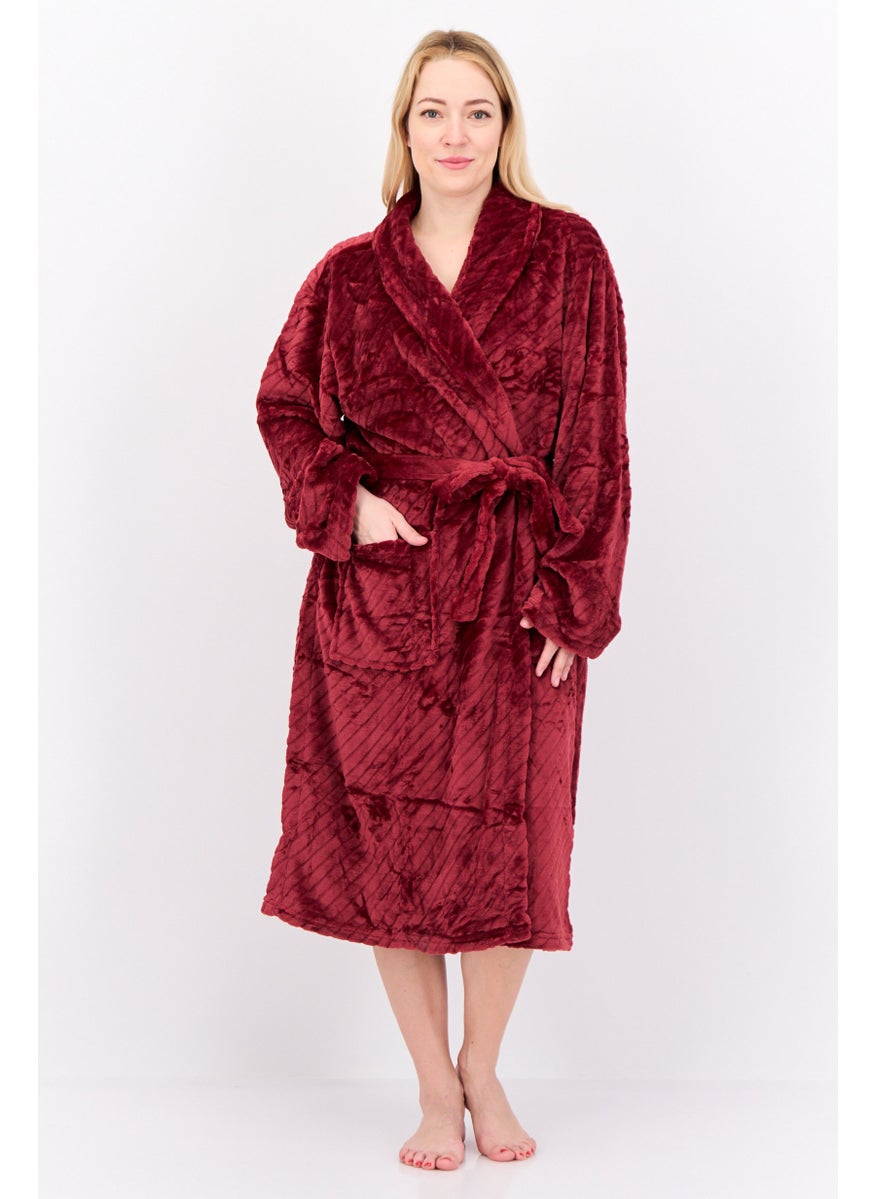 Kathy Ireland Women Fleece Belted Bath Robe, Burgundy  - Image 1