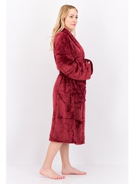 Kathy Ireland Women Fleece Belted Bath Robe, Burgundy  - Image 3