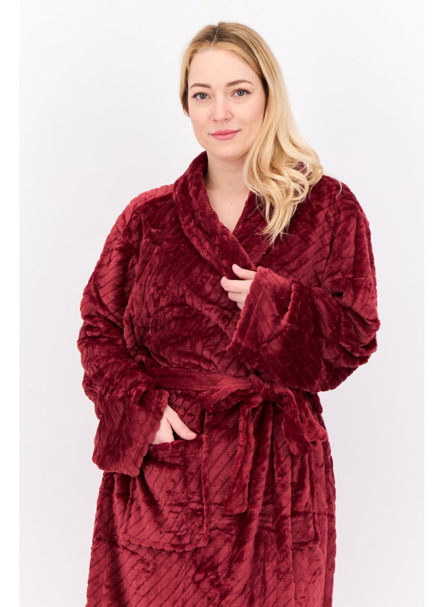 Kathy Ireland Women Fleece Belted Bath Robe, Burgundy  - Image 2