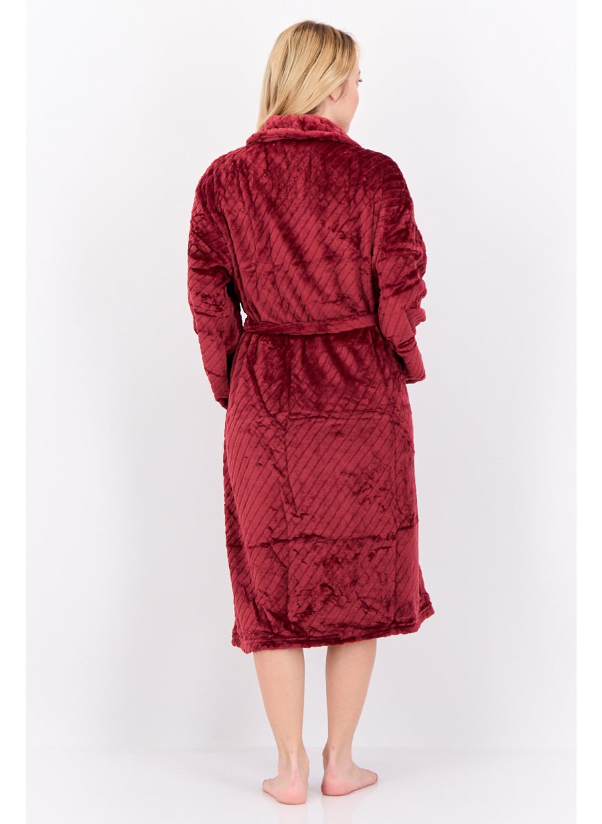 Kathy Ireland Women Fleece Belted Bath Robe, Burgundy  - Image 4