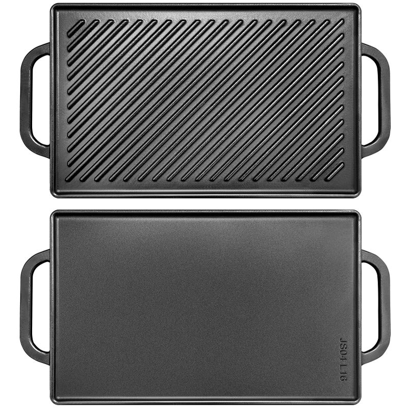 GGC Cast Iron Reversible Grill Griddle for Stove Top Flat Griddle for Gas Grills Flat and Ribbed DoubleSide to Use NonStick Griddle Plate Top Outdoor Cooking 20 x 9