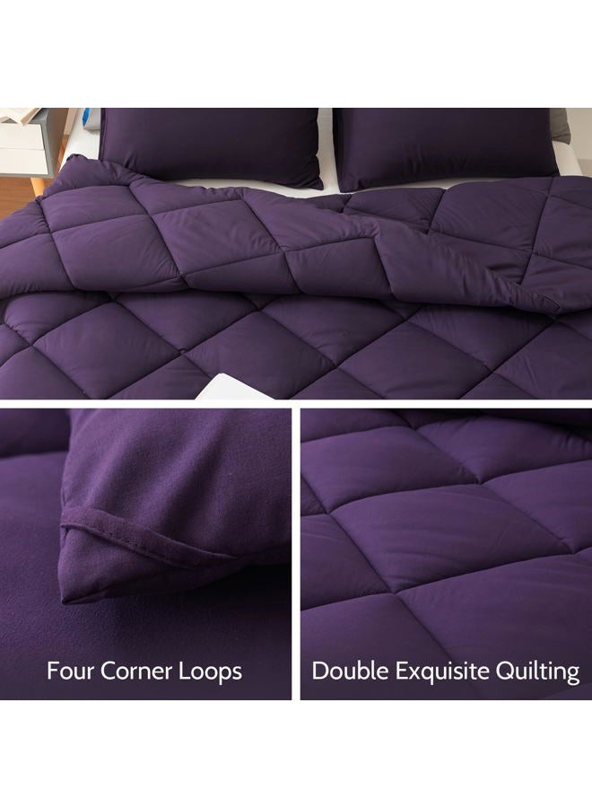 Decroom Lightweight Full Comforter Set with 2 Pillow Sham - 3 Pieces Set - Quilted Down Alternative Comforter/Duvet Insert for All Season - Purple - Full Size - Image 4