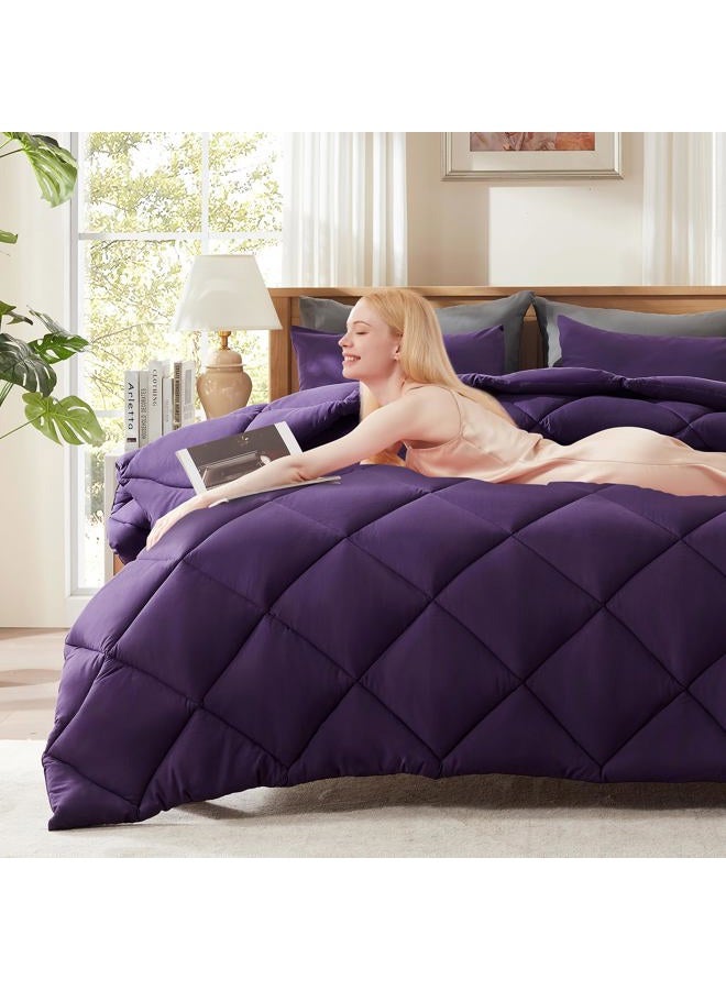 Decroom Lightweight Full Comforter Set with 2 Pillow Sham - 3 Pieces Set - Quilted Down Alternative Comforter/Duvet Insert for All Season - Purple - Full Size - Image 2