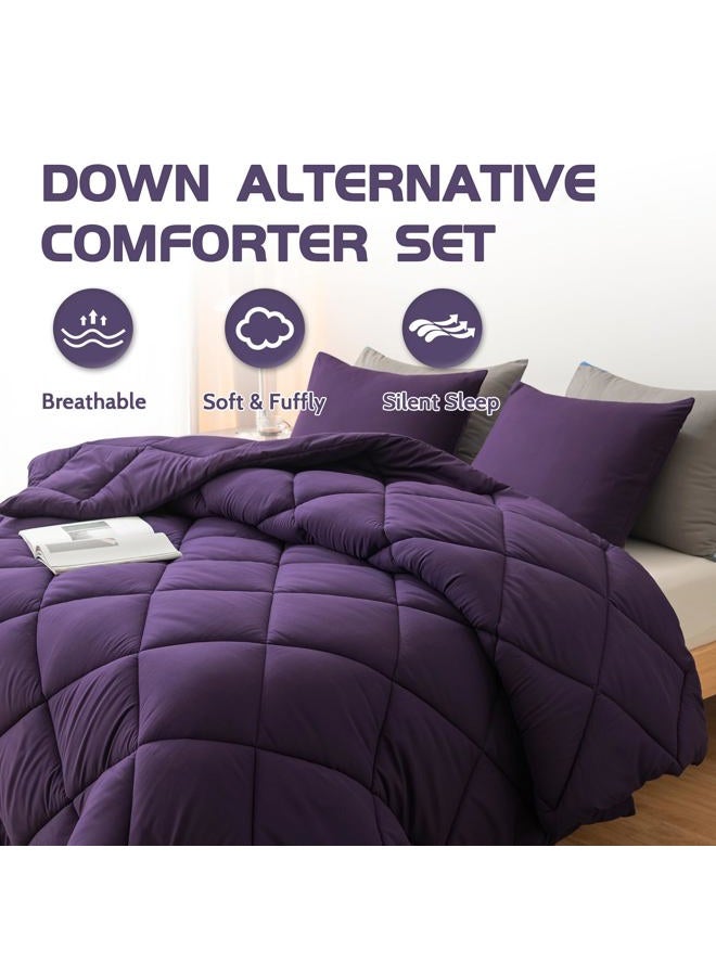 Decroom Lightweight Full Comforter Set with 2 Pillow Sham - 3 Pieces Set - Quilted Down Alternative Comforter/Duvet Insert for All Season - Purple - Full Size - Image 3