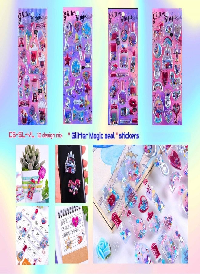 DEOXY Pack of 12 Multicolor Acrylic Crystal Glamorous Office Stickers (DX-003) - Image 3
