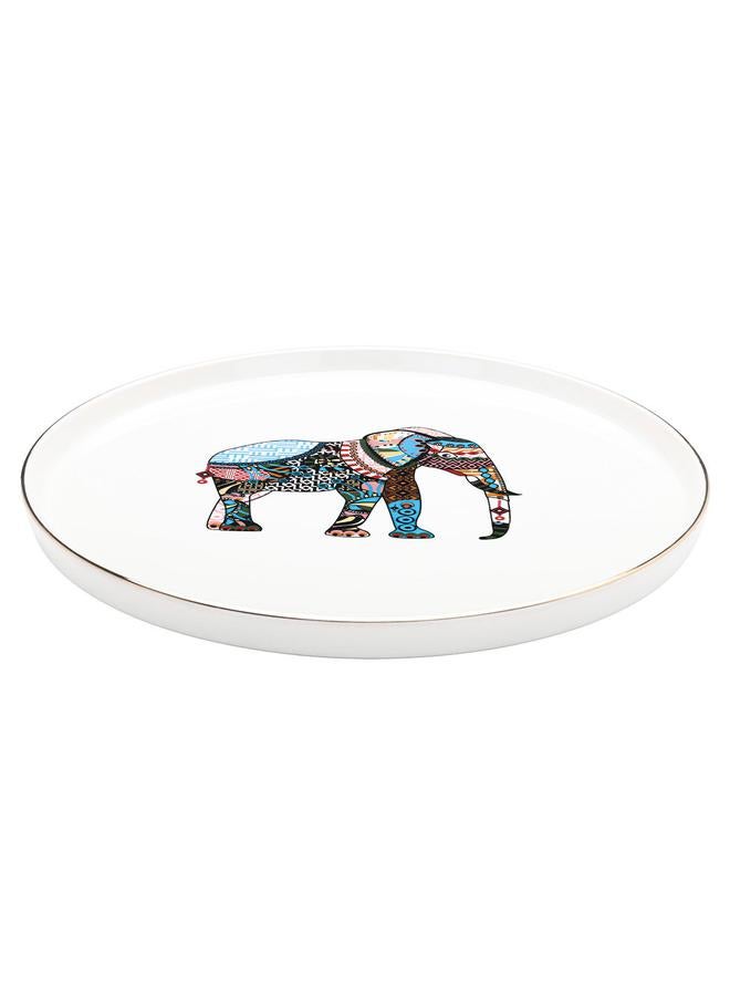Alsaif Porcelain Serving Plate 26 Cm Round Elephant Pattern White - Image 2