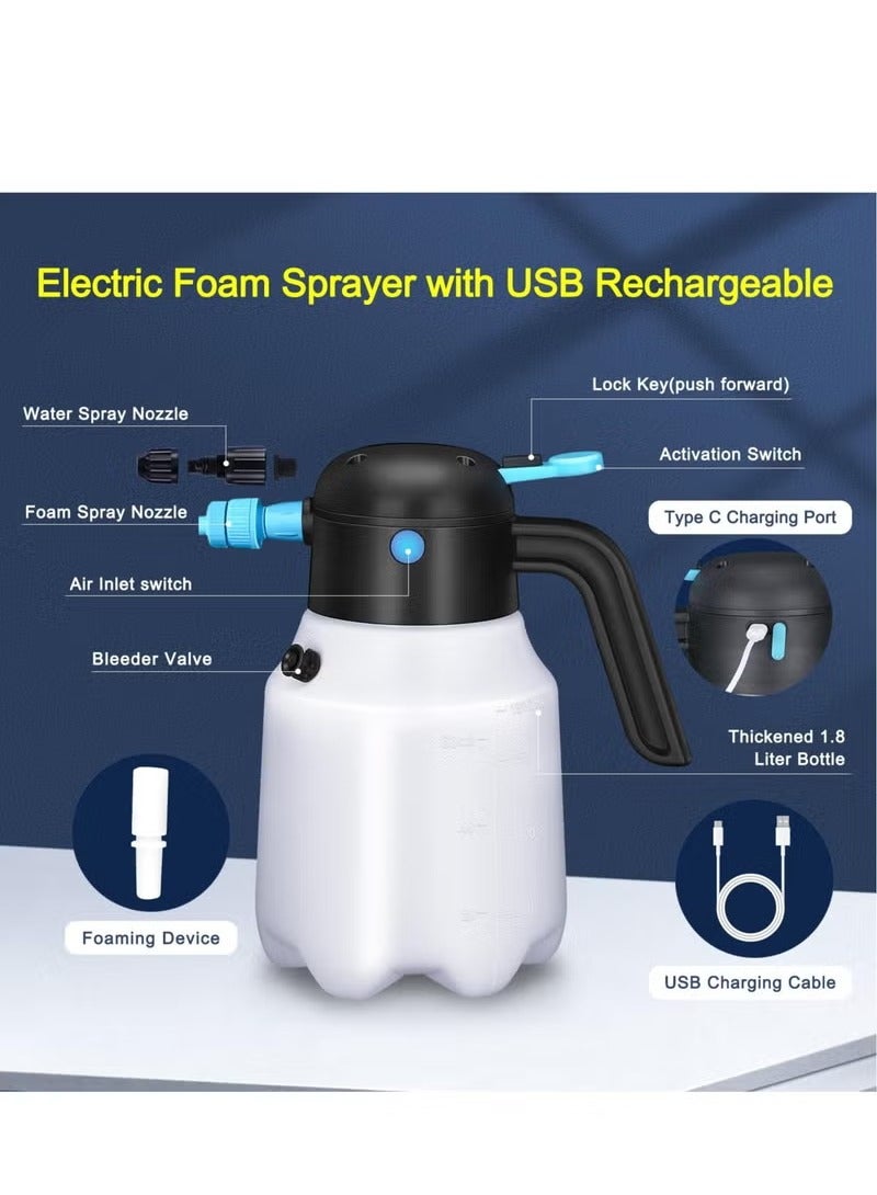 Y&D Foam Sprayer 1.8L Cordless Handheld Electric Pressurized Foam Sprayer, USB Rechargeable Battery Powered Foam Cannon, Foam Spray Bottle for Home, Garden, Car Washing & Cleaning - Image 2