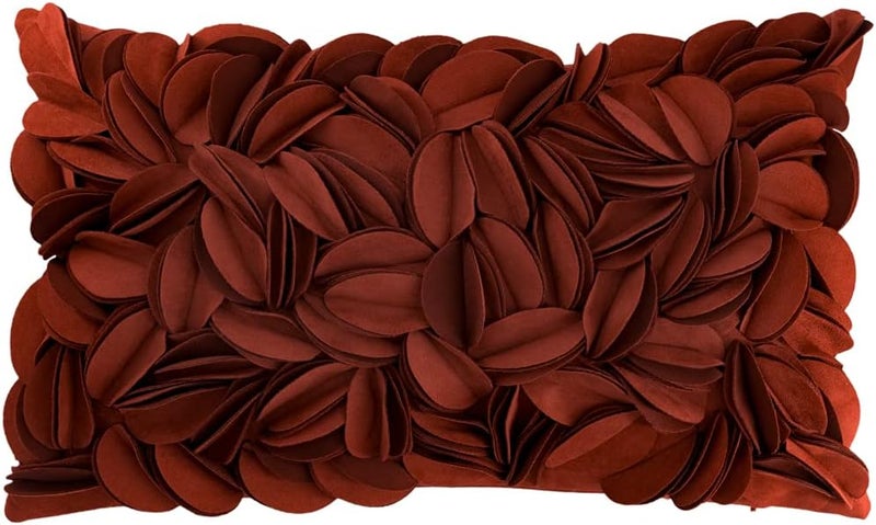 KINGROSE Handmade 3D Flower Soft Home Decorative Throw Pillow Case Rectangle Cushion Cover for Sofa Couch Chair Bed 12 x 20 Inches Solid Suede Rust Red - Image 1