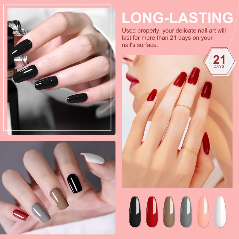 SAVILAND Gel Polish Set - 6 Colors 10ML Gel Nail Polish Christmas Red Black Gray Soak-off U V LED Nail Art Gel Polish Starter Set Vintage Color Collection for Gel Nail Salon DIY Home Gift Set - Image 3